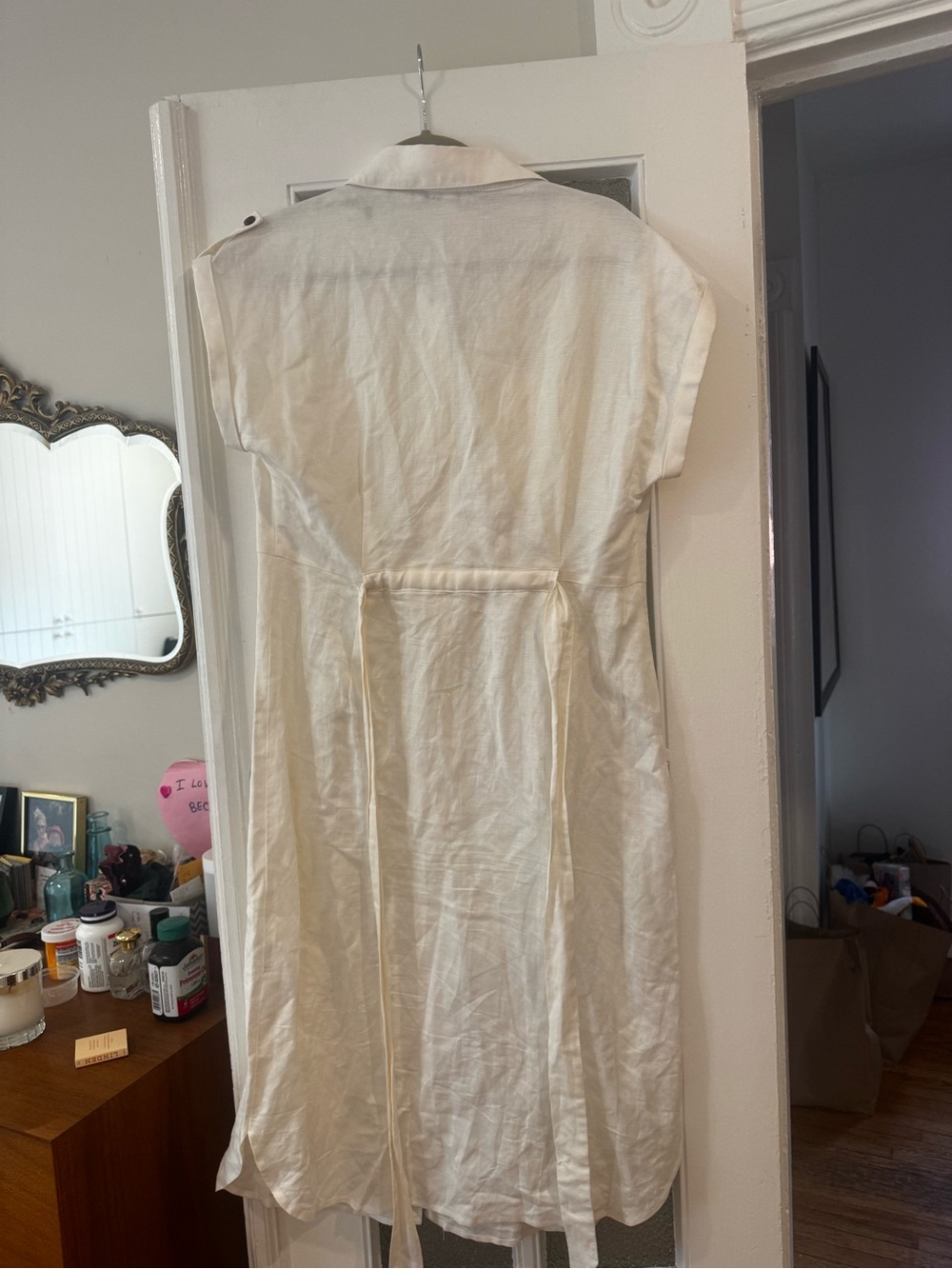 Tommy Hilfiger Linen Collared Shirt Dress in Cream - Picture 2 of 5